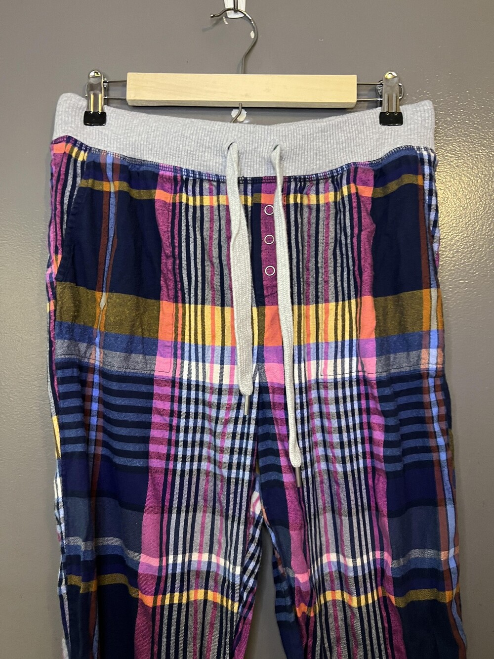 Aerie Pants Womens Small Multicolor Plaid Lounge Jogger Drawstring Cuffed Sleep